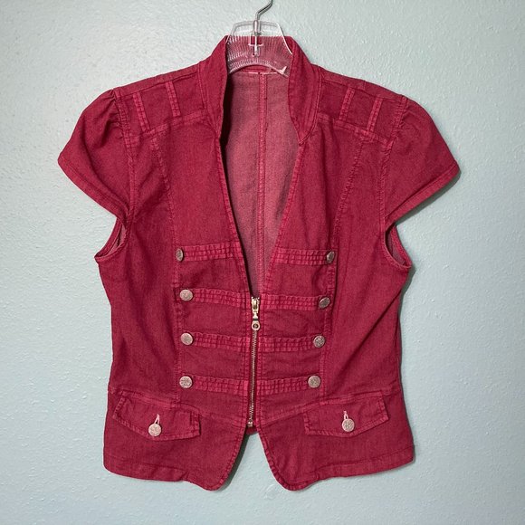Vintage Jackets & Blazers - LAST CHANCE - Donating 5/25 Raspberry Military Marching Band Cap Sleeve Vest